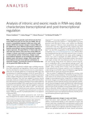 Analysis of Intronic and Exonic Reads in RNA-Seq Data Characterizes Transcriptional and Post-Transcriptional Regulation
