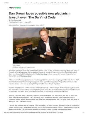 Dan Brown Faces Possible New Plagiarism Lawsuit Over 'The Da Vinci Code'