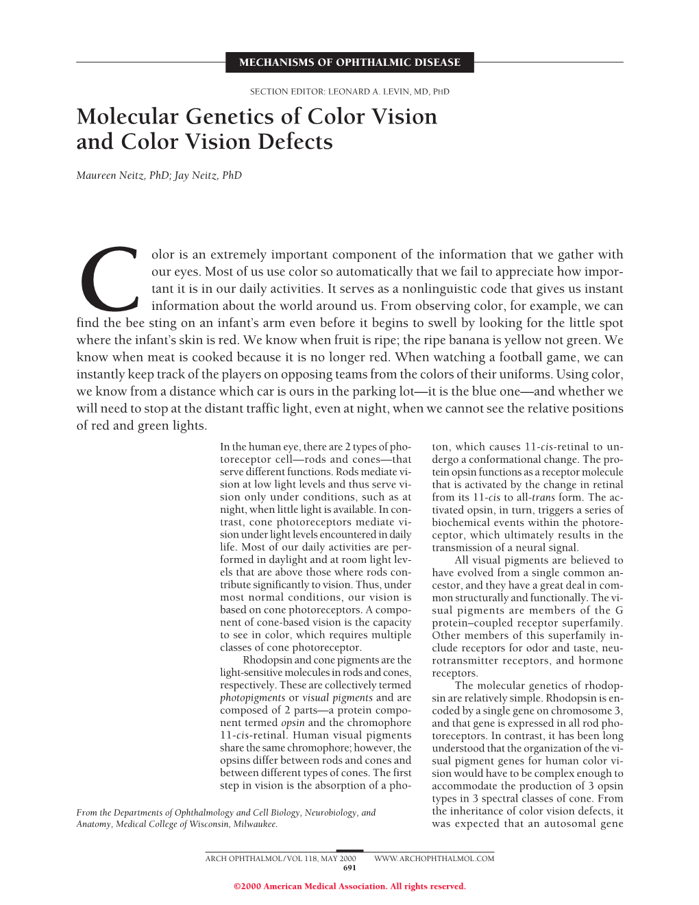 Molecular Genetics of Color Vision and Color Vision Defects