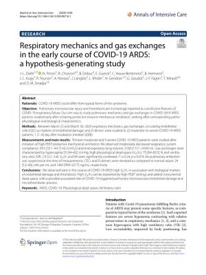 Respiratory Mechanics and Gas Exchanges in the Early Course of COVID‑19 ARDS: a Hypothesis‑Generating Study J.‑L