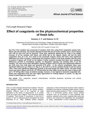 Effect of Coagulants on the Physicochemical Properties of Fresh Tofu