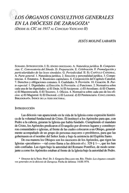 Los Órganos Consultivos Generales En La Diócesis De Zaragoza* (Desde El Cic De 1917 Al Concilio Vaticano Ii)