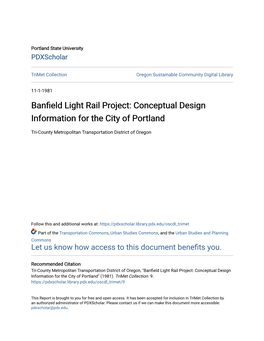 Banfield Light Rail Project: Conceptual Design Information for the City of Portland