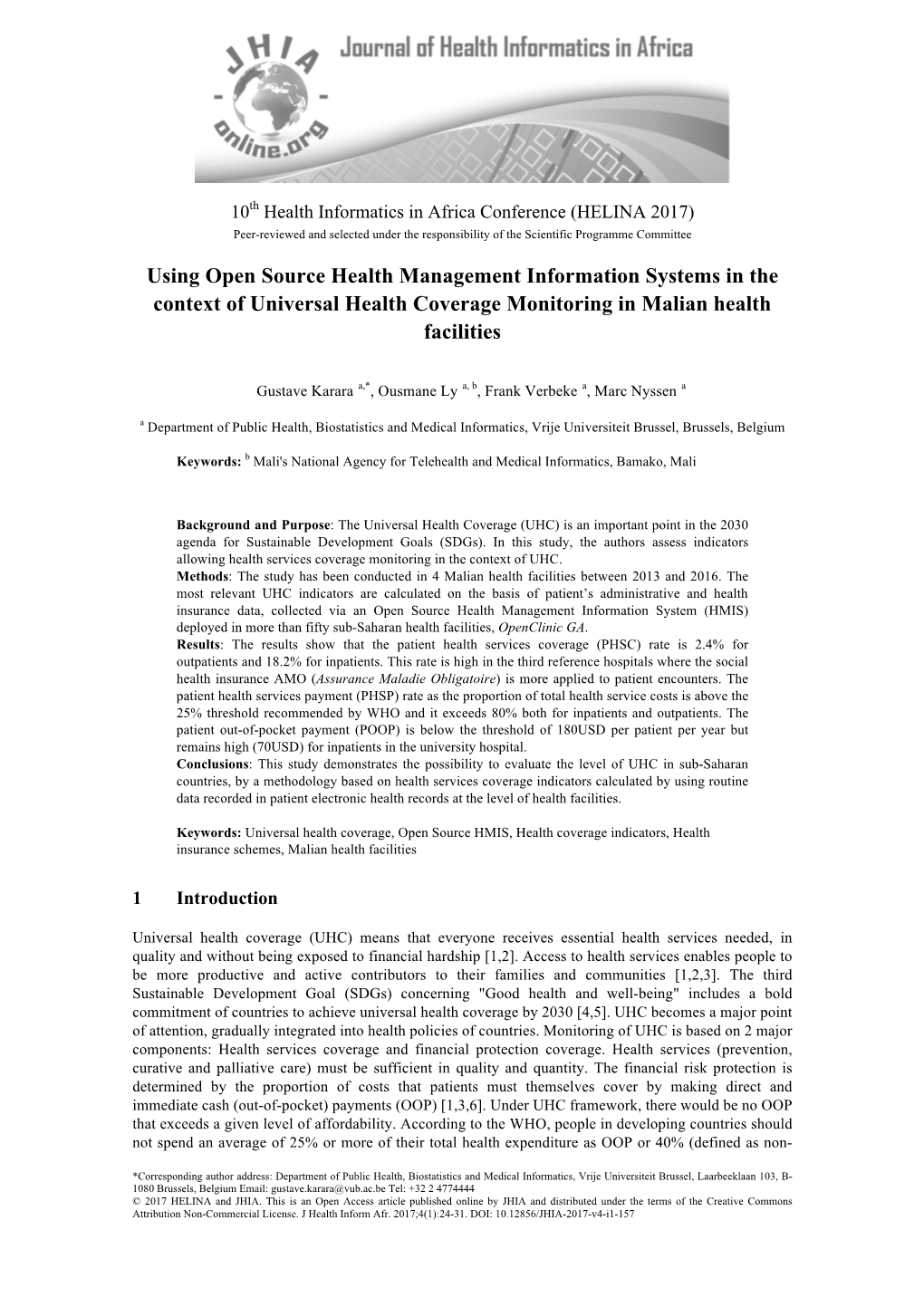 Using Open Source Health Management Information Systems in the Context of Universal Health Coverage Monitoring in Malian Health Facilities