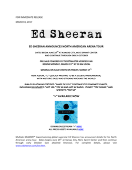 Ed Sheeran Announces North American Arena Tour