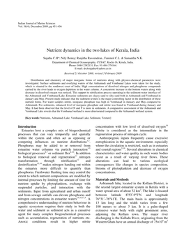 Nutrient Dynamics in the Two Lakes of Kerala, India
