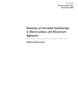 Estimate of Microbial Biodiversity in Electra Pilosa and Alcyonium Digitatum