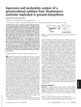 Expression and Mechanistic Analysis of a Germacradienol Synthase from Streptomyces Coelicolor Implicated in Geosmin Biosynthesis