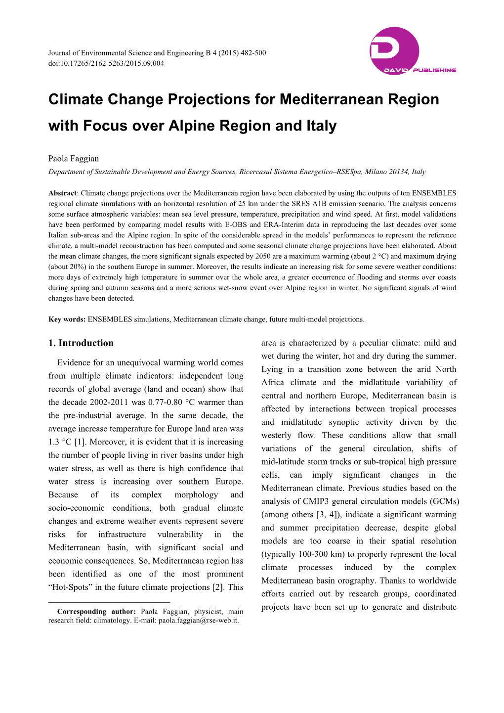 Climate Change Projections for Mediterranean Region with Focus Over Alpine Region and Italy