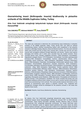 Overwintering Insect (Arthropoda: Insecta) Biodiversity in Pistachio Orchards of the Middle Euphrates Valley, Turkey