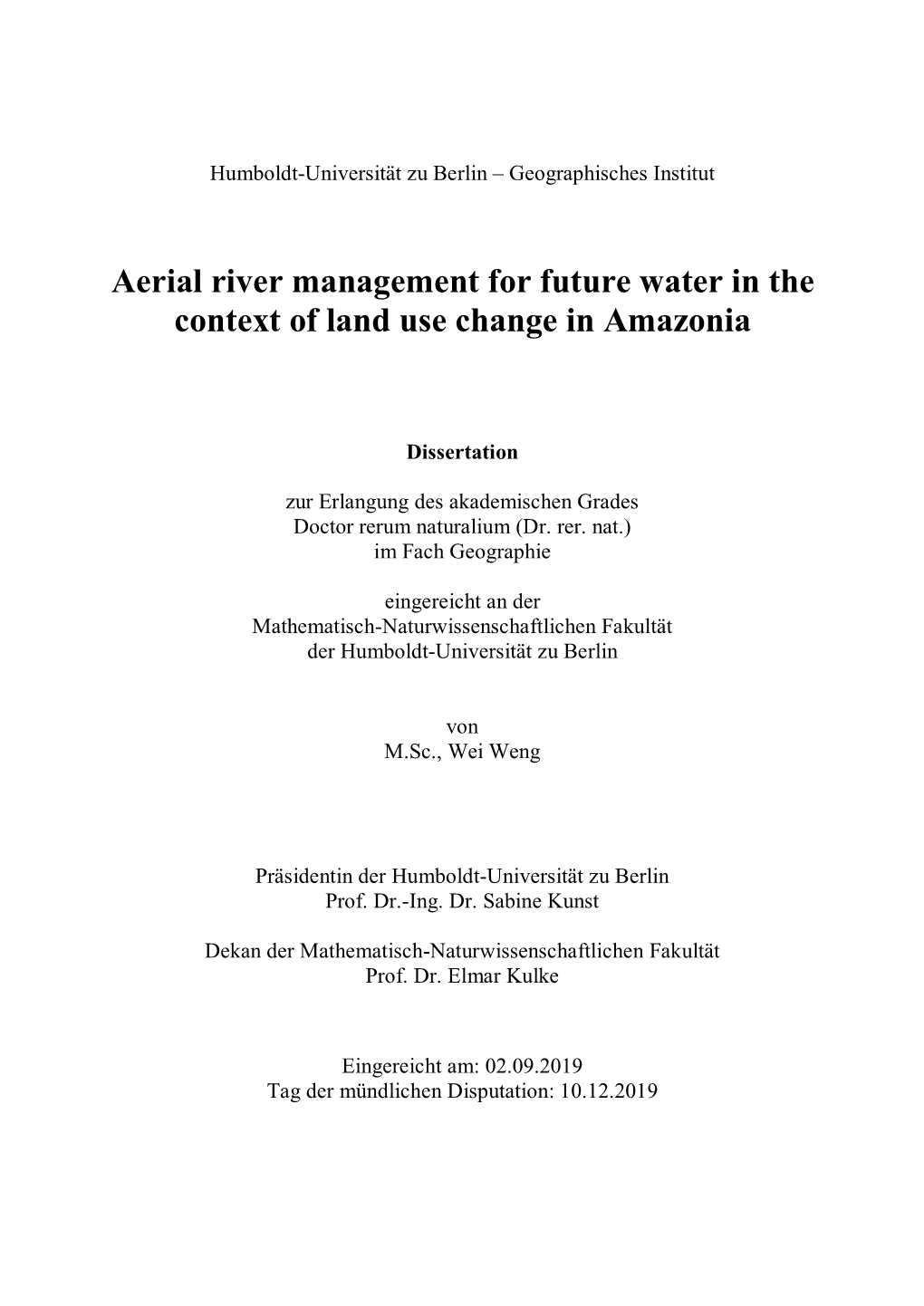 Aerial River Management for Future Water in the Context of Land Use Change in Amazonia