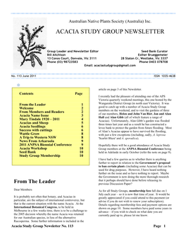 Acacia Study Group Newsletter