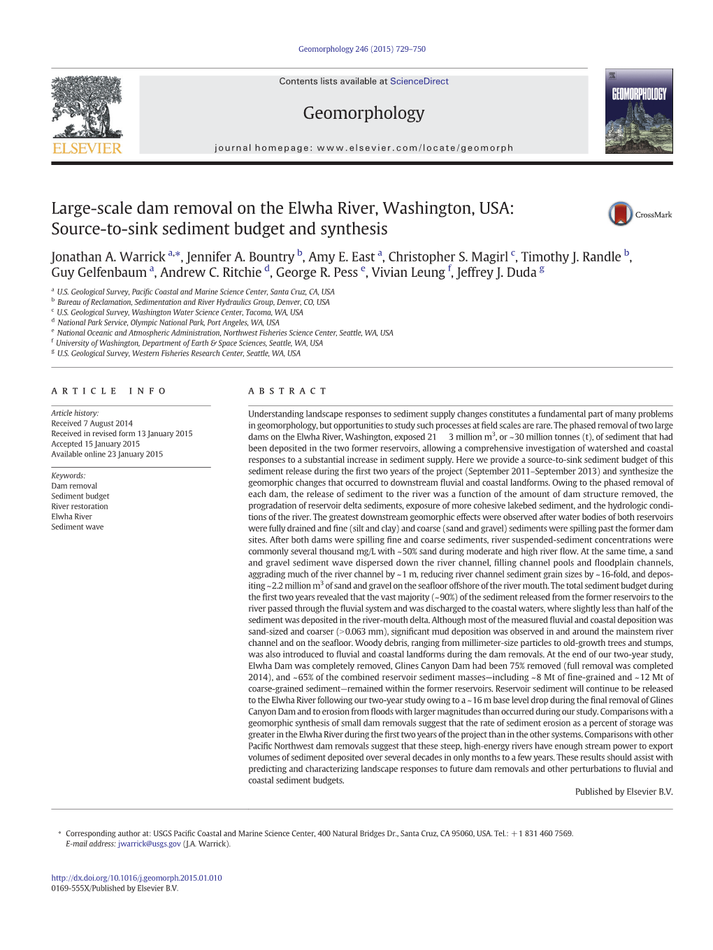 Large-Scale Dam Removal on the Elwha River, Washington, USA: Source-To-Sink Sediment Budget and Synthesis