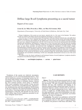 Diffuse Large B-Cell Lymphoma Presenting As a Sacral Tumor