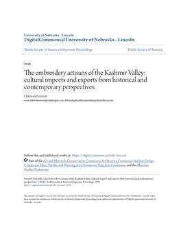 The Embroidery Artisans of the Kashmir Valley: Cultural Imports and Exports from Historical and Contemporary Perspectives