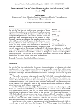 Penetration of Dutch Colonial Power Against the Sultanate of Jambi, 1615-1904