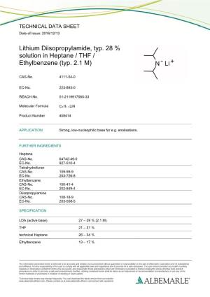Lithium Diisopropylamide, Typ. 28 % Solution in Heptane / THF / Ethylbenzene (Typ