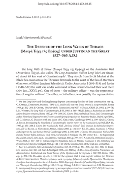 Μακρά Τείχη Τῆς Θρᾴκης) Under Justinian the Great (527–565 A.D.)