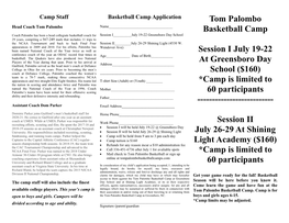 Tom Palombo Basketball Camp Session I July 19-22 at Greensboro