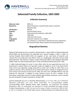 Saltonstall Family Collection, 1825-2002
