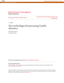 New Technologies for Processing Crambe Abyssinica Mark Allan Reuber Iowa State University