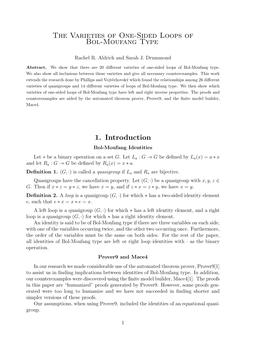 The Varieties of One-Sided Loops of Bol-Moufang Type 1. Introduction