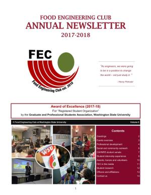 Food Engineering Club Annual Newsletter 2017-2018