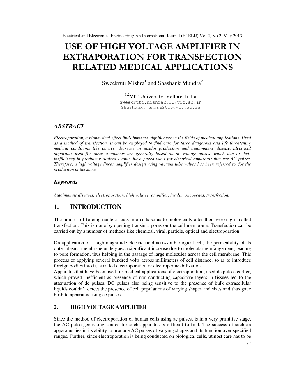 Use of High Voltage Amplifier in Extraporation for Transfection Related Medical Applications