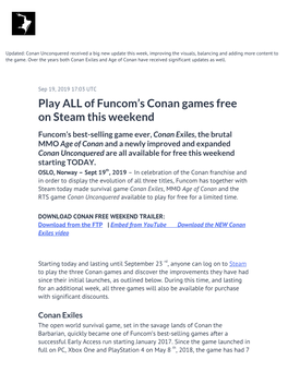 Play ALL of Funcom's Conan Games Free on Steam This Weekend