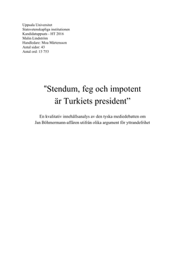 “​Stendum, Feg Och Impotent Är Turkiets President”