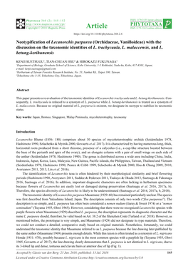 Neotypification of Lecanorchis Purpurea (Orchidaceae, Vanilloideae) with the Discussion on the Taxonomic Identities of L