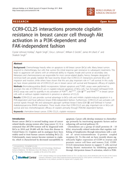 CCR9-CCL25 Interactions Promote Cisplatin Resistance in Breast Cancer