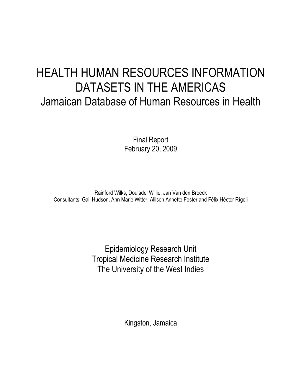 Jamaican Database of Human Resources in Health