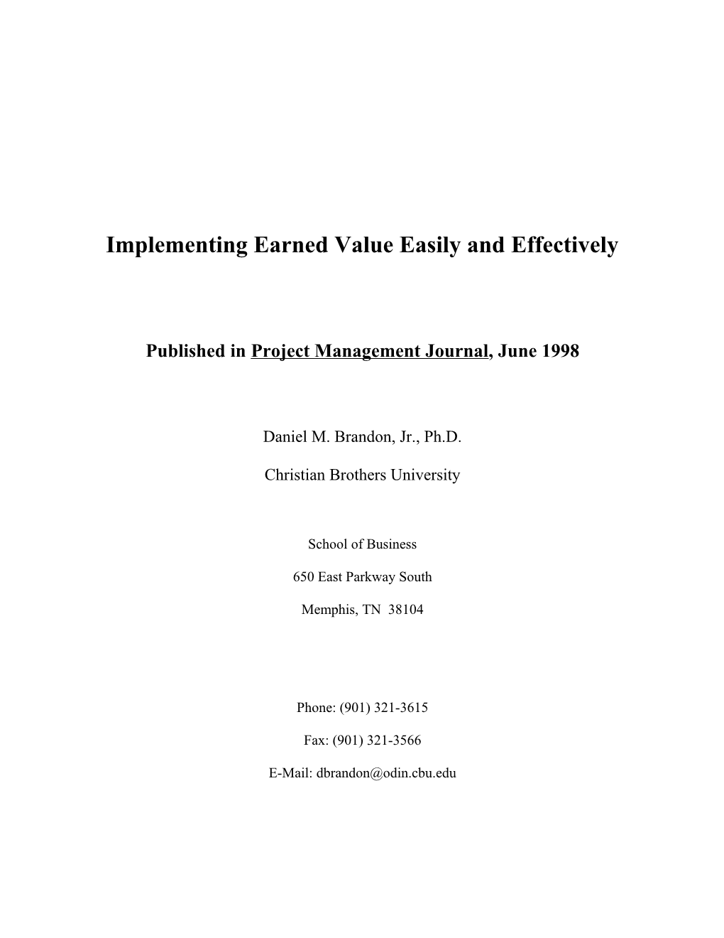 Implementing Earned Value Easily and Effectively