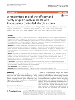 A Randomized Trial of the Efficacy and Safety of Quilizumab in Adults with Inadequately Controlled Allergic Asthma Jeffrey M
