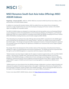 MSCI Renames South East Asia Index Offerings MSCI ASEAN Indexes