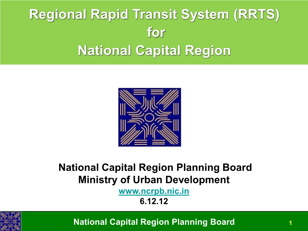 Regional Rapid Transit System (RRTS) for National Capital Region