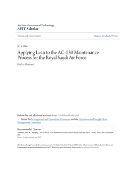 Applying Lean to the AC-130 Maintenance Process for the Royal Saudi Air Force Fisal A