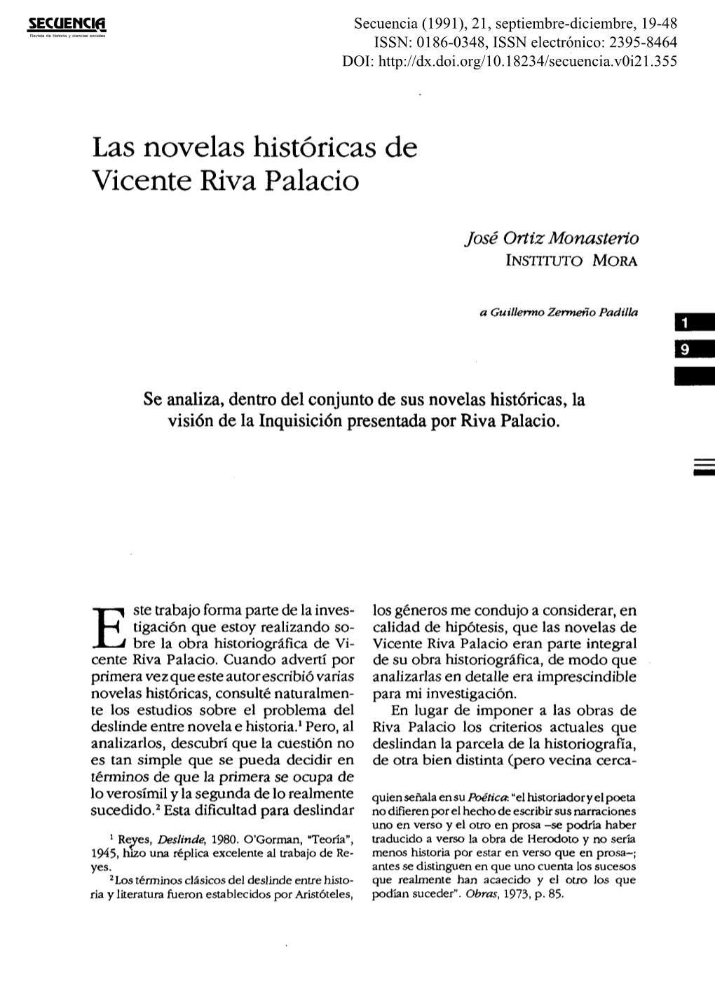 Las Novelas Hist6ricas De Vicente Riva Palacio