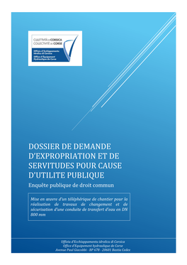 Dossier De Demande D'expropriation Et De Servitudes Pour Cause D'utilite