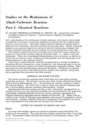 Studies on the Mechanisms of Alkali ".'Carbonate Reaction Part I. Chemical Reactions