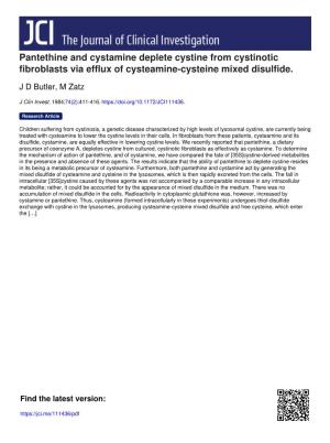 Pantethine and Cystamine Deplete Cystine from Cystinotic Fibroblasts Via Efflux of Cysteamine-Cysteine Mixed Disulfide