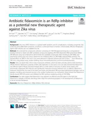 Antibiotic Fidaxomicin Is an Rdrp Inhibitor As a Potential New Therapeutic Agent Against Zika Virus