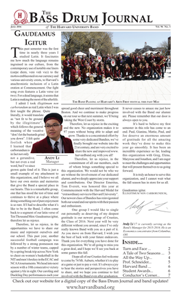 Bass Drum Journal June 2016 of the Harvard University B and Vol