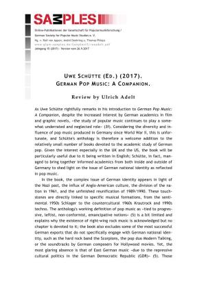 Uwe Schütte (Ed.) (2017). German Pop Music: a Companion