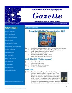 Gazette Member of the Union for Reform Judaism January – February 2020 Tevet-Shevat-Adar 5780