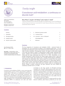 Crassulacean Acid Metabolism: a Continuous Or Discrete Trait?