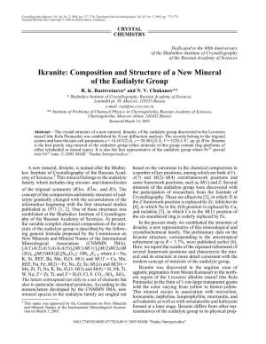 Ikranite: Composition and Structure of a New Mineral of the Eudialyte Group R