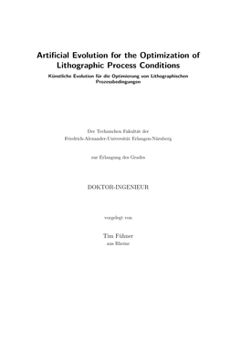 Artificial Evolution for the Optimization of Lithographic Process Conditions Künstliche Evolution Für Die Optimierung Von Lithographischen Prozessbedingungen