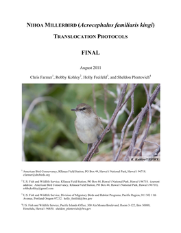 Nihoa Millerbird Translocation Protocols Final August 2011